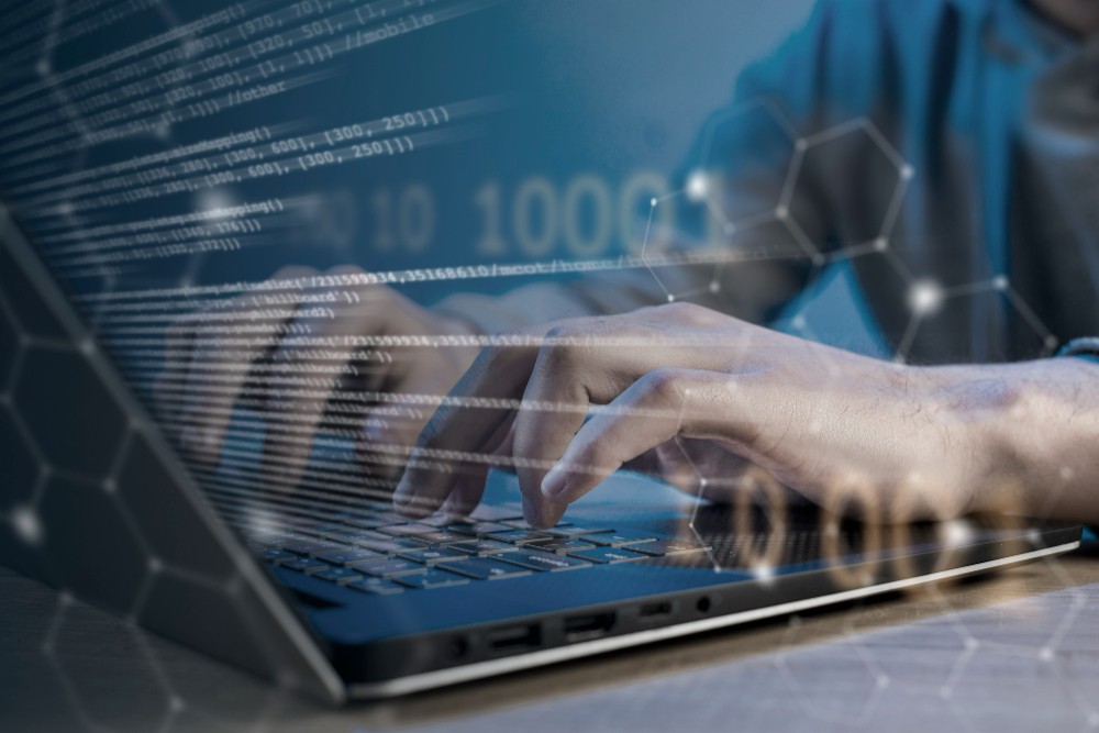 IT professional analyzing network and infrastructure data